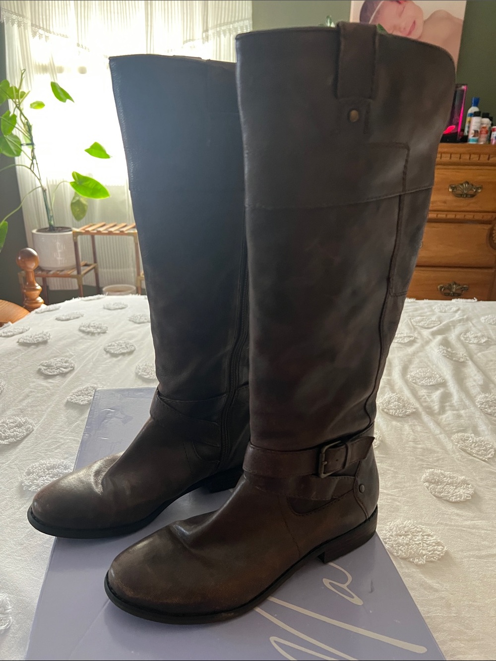 Marc Fisher Dark Brown Leather Over-The-Knee Riding Boots